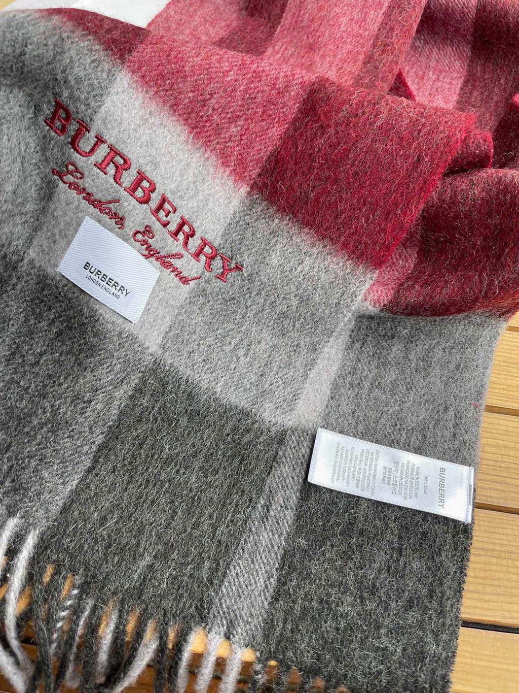 BURBERRY SCARF 180 CM IN GARNET RED MIX BLACK CASHMERE 410319