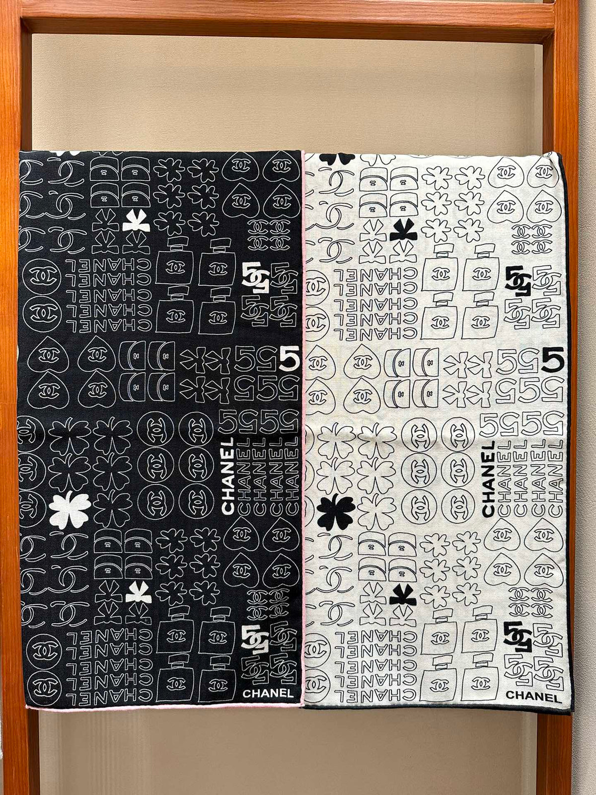 CHANEL SQUARE SCARF 140 CM IN WHITE MONOGRAM SILK 403998